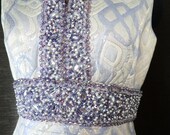 RESERVED-- 60s heavily embellished quilted cocktail dress silver blue by Fashion Preferred /Jack Leibman Import/ size US 10/ MED