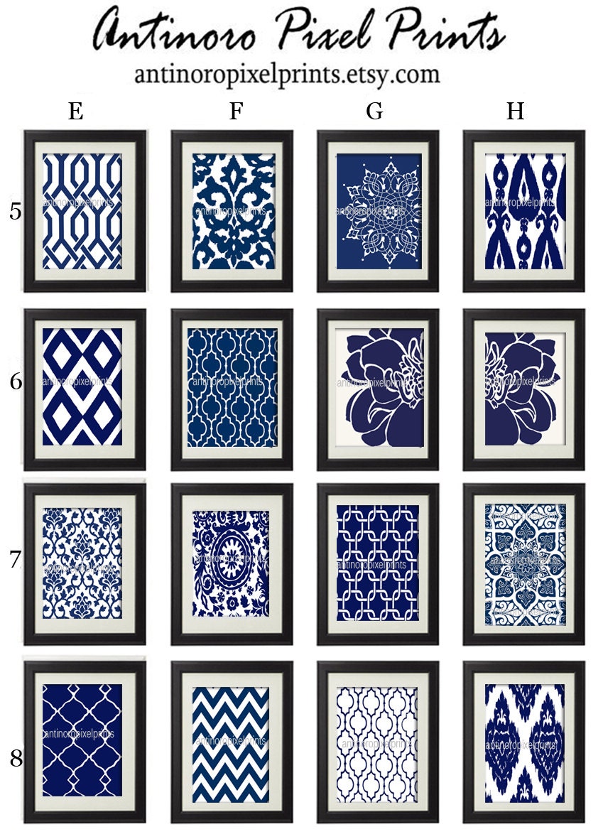 Vintage / Modern inspired Art Prints Collection Chevron Ikat Bird - Any One 11x14 Print - Featured in Navy Grey White or Tan (UNFRAMED)
