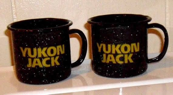 Vintage Graniteware Shot Glasses Yukon Jack novelty cups