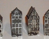 Vintage Pewter Houses, Collectible Miniatures, Dutch, Hallmarked, Set of 4