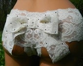 MANY COLORS CUSTOM Mrs. Booty Bow Panty Stretch Lace Something Blue Wedding LIngerie in Custom and PLus Sizes
