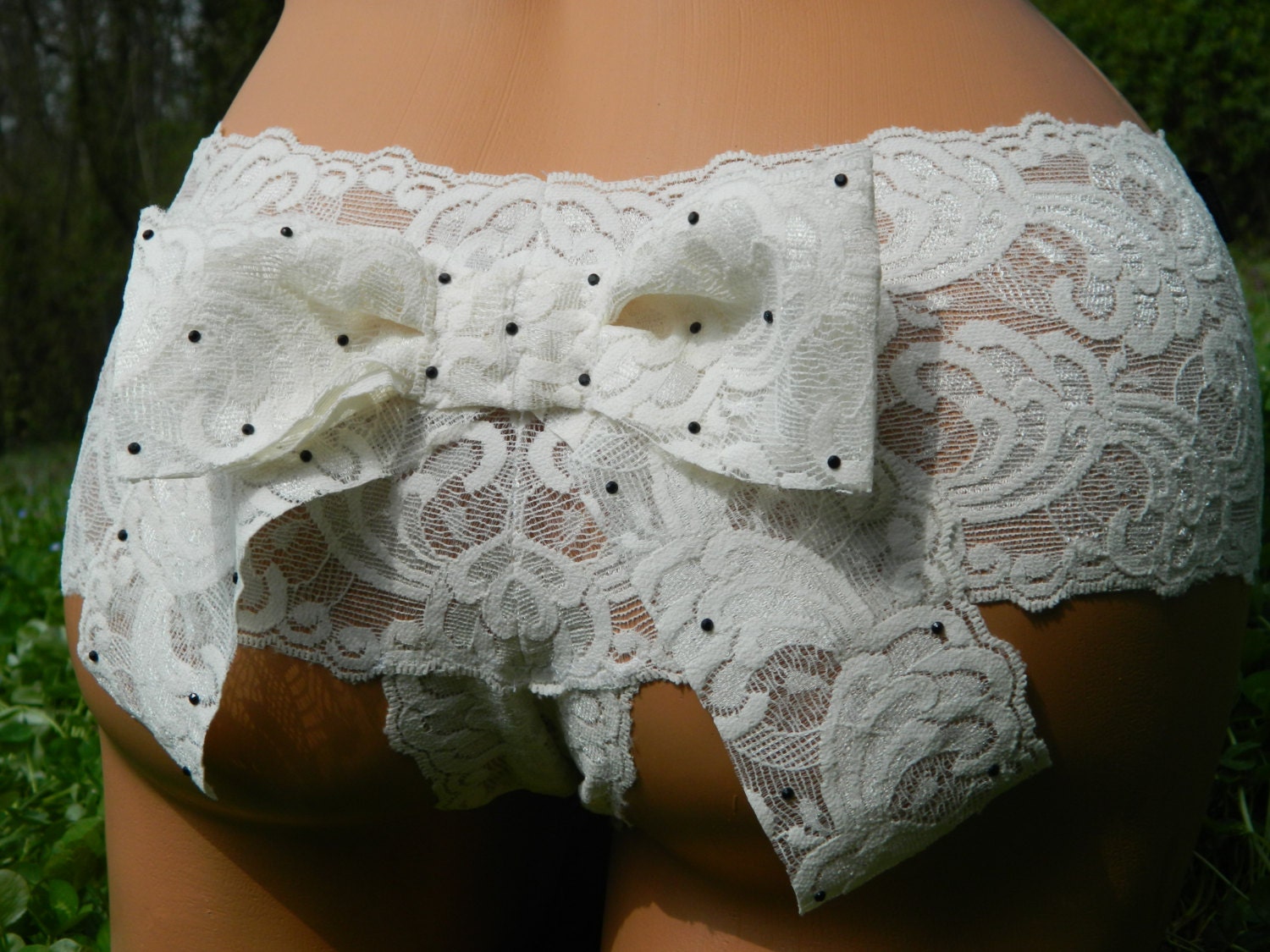 MANY COLORS CUSTOM Mrs. Booty Bow Panty Stretch Lace Something Blue Wedding LIngerie in Custom and PLus Sizes