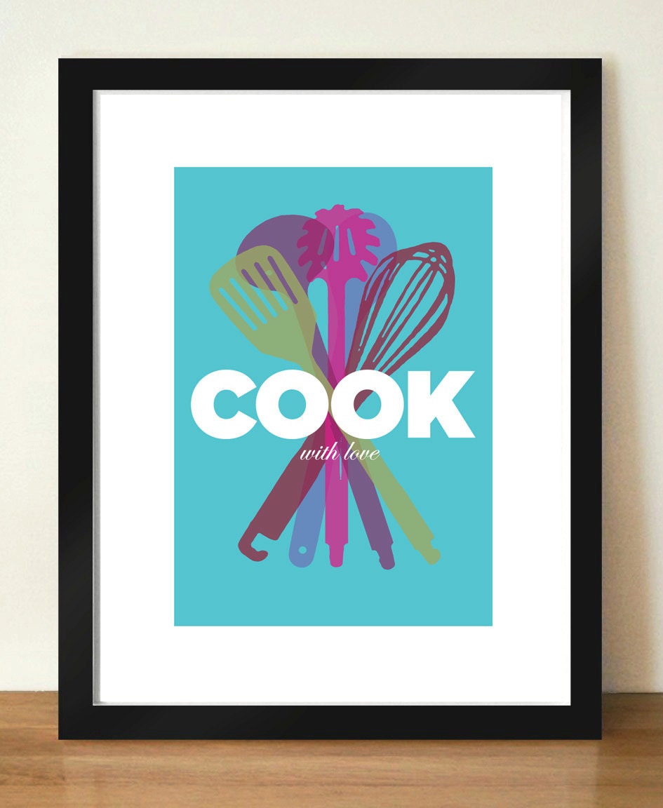 Cook with love - Kitchen poster print, A3 giclée print
