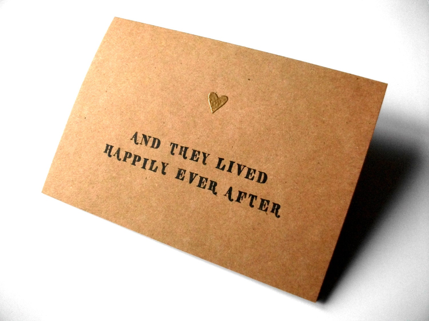 Wedding Card - Card for Bride and Groom - Kraft Card with Embossed Heart Gold - Happily Ever After