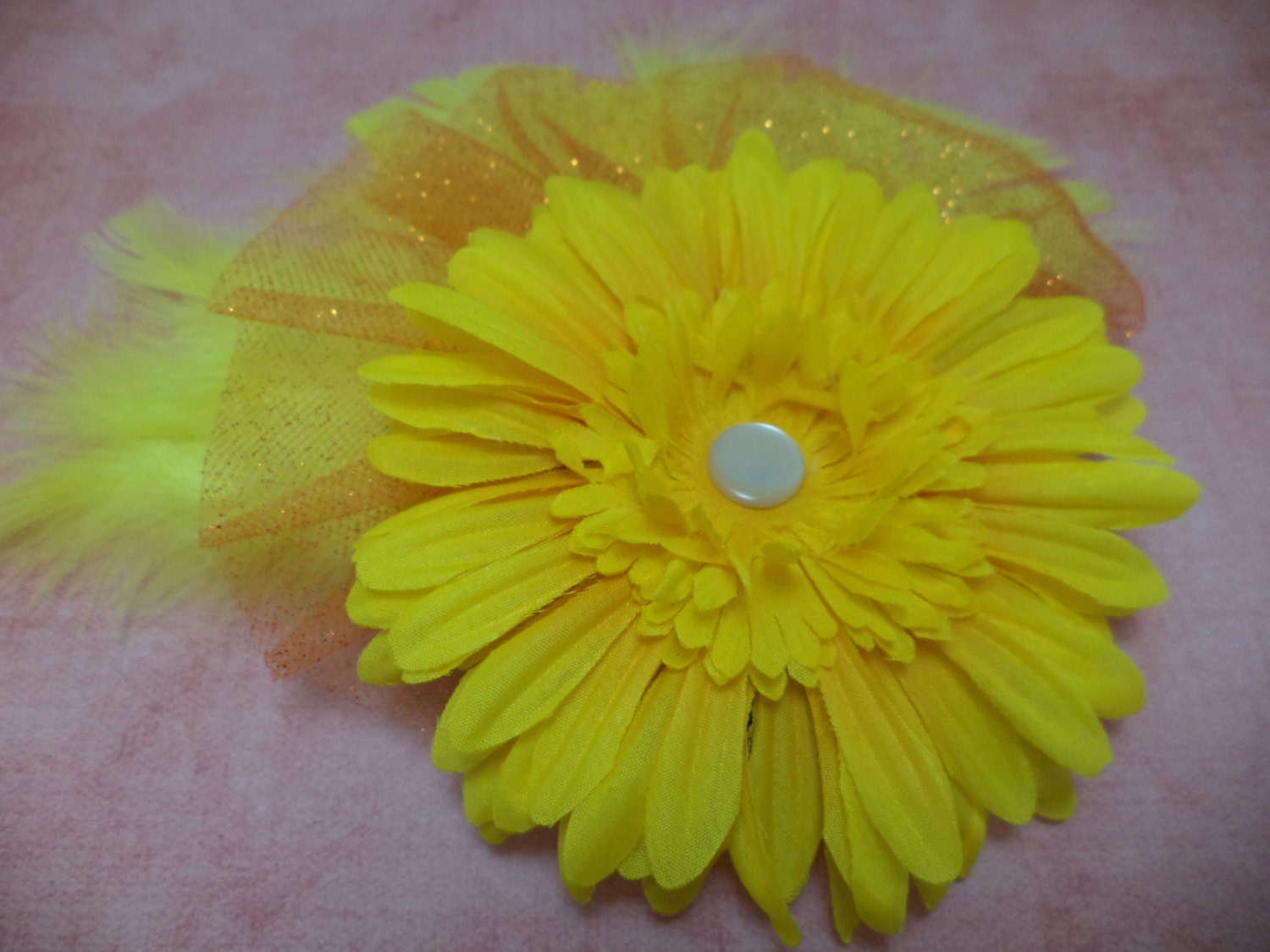 Rockabilly, Psychobilly, Pin Up Girl, Burlesque, Yellow, Glitter, Feather, Wedding, Bridal, Flower, Hair Clip, Fascinator