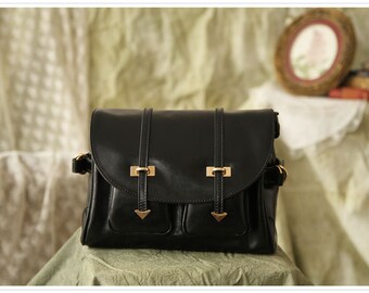 Leather Satchel - Leather Messenger Bag - Shoulder Bag - Lady Bag - Leather Briefcase - Ipad Bag in Black