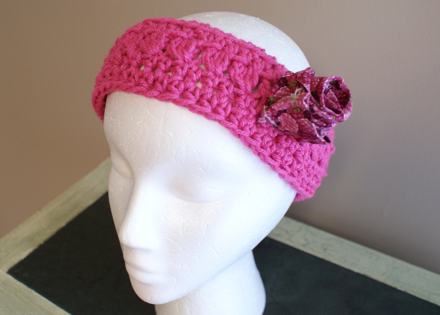Womens Fashion Headband, Earwarmer Headband, Pink Headband, Ski Band, Rosette Headband, Yoga Hairband, Workout Headband