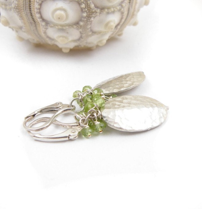 Green earrings , spring jewelry , gemstone earrings , sterling silver earrings