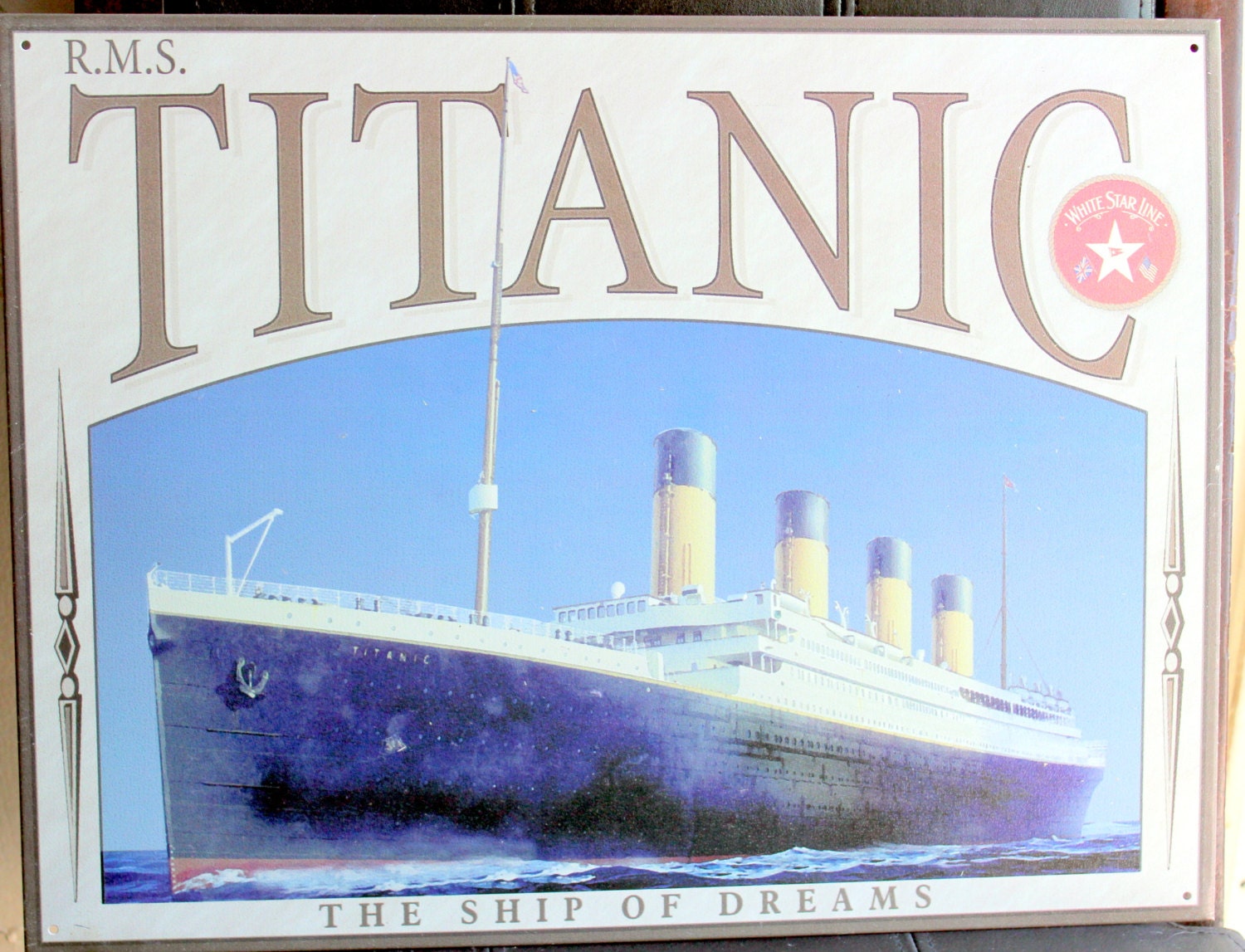 Vintage Tin Litho RMS Titanic Sign Wall Hanging Repop Tin Signs
