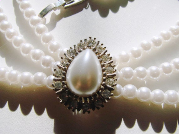 Vintage 1950s Glass Pearl and Rhinestone Choker