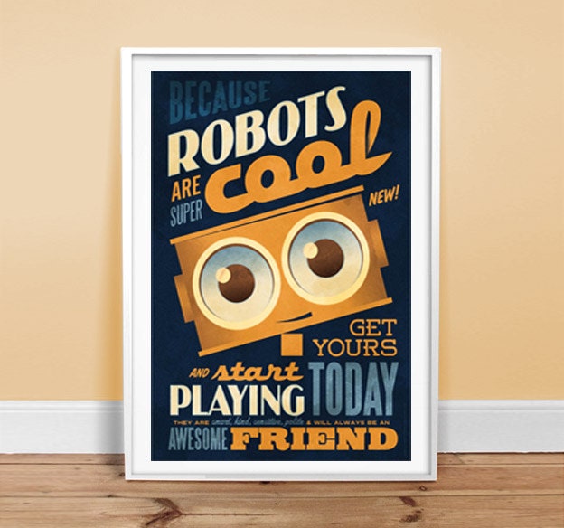 Robots are Cool Poster 24" x 36" Vintage Poster - Retro Art Print