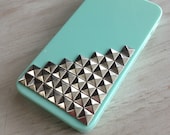 Mint green silver studded iphone case 4 4g 4s /  iphone cover protector / silver studded iphone 4 case / mint green iphone 4