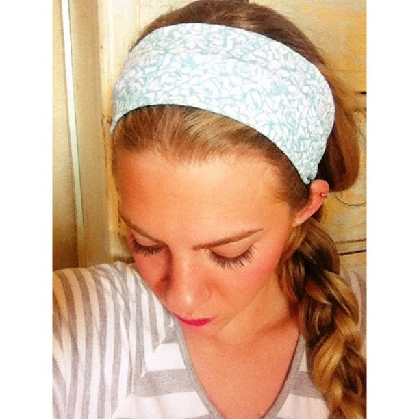 Turquoise & White Floral - Fabric Headband