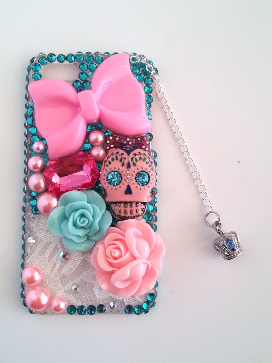 Lady Sugar Skull Rose love apple iphone 5 case bling cover MADE TO ORDER
