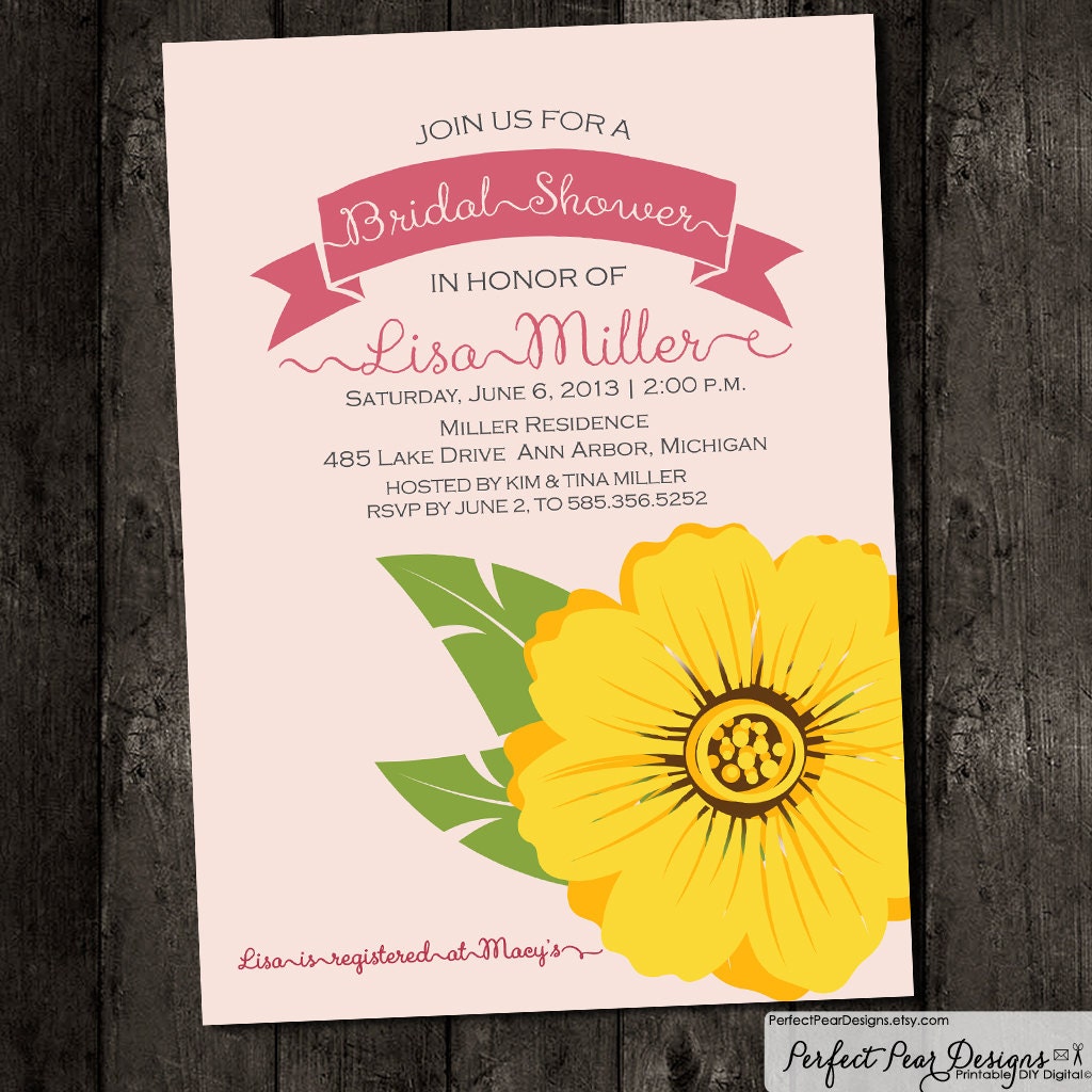 Bridal Shower Invitation Sunflower, Blush Pink, Lemonade Yellow, Birthday Retirement Baby DIY Digital Printable