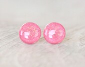 PINK SALMON - Glitter Earrings - Pink Earrings - Post Earrings - Stud Earrings - Sparkly Earrings in Glitter Salmon by Ear Sugar