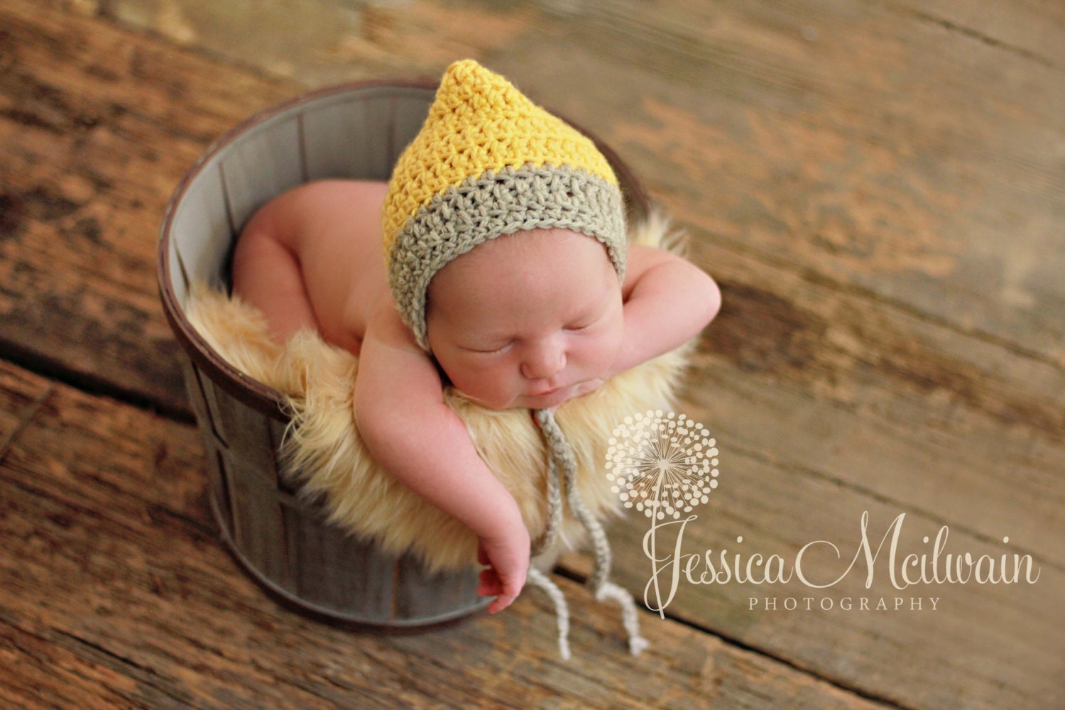 SALE Baby Boy Pixie, Knit crochet Bonnet, hat, beanie, newborn photography prop, boy girl hat, light yellow, and oatmeal/grey, infant