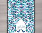 LARGE Guest Book - 400 signatures Peacocks theme. PRINTABLE Art print, home decor, anniversary gift