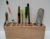 Natural Rustic Mahogany Wood Up Cycled Desk Caddy Office Organizer Pencil Small Tool Holder or Makeup Organizer - Baren