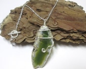 Wire wrapped Green Agate pendant necklace