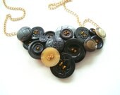 BLACK Button Necklace OOAK vintage buttons bib collier Ready to ship