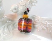 Necklace lampwork square bead, multi color with crystals, bead by Micha Silbeads