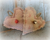 primitive ornament heart sachet / set of 2 / handmade / antique quilts / vintage buttons / home & garden / EPSTeam