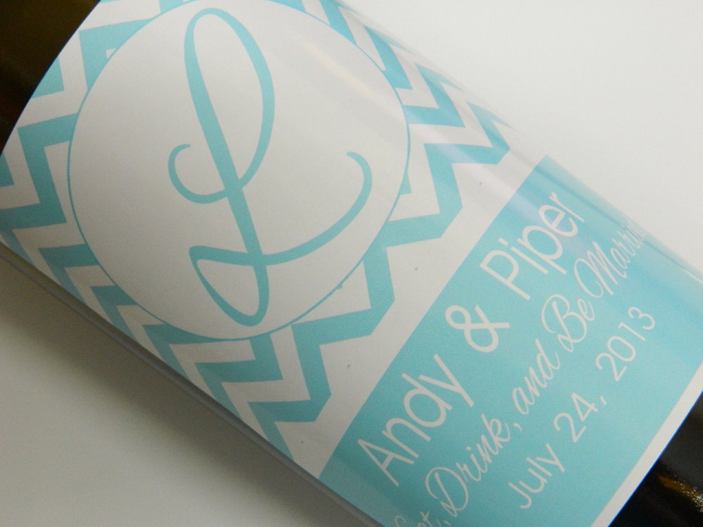 Set of 20 - PERSONALIZED WINE LABEL - Chevron Design- For Weddings, Anniversaries, Birthday Or Any Special Occasion