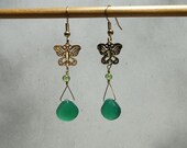BUTTERFLY SALE - Emerald Green Chalcedony with Peridot on Butterfly earrings. Butterfly collection. EAR-085