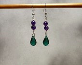 Purple Amethyst and Emerald Green Quartz earrings. EAR-007