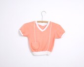 Vintage Terry Cloth V Neck Top in Peach 1970s