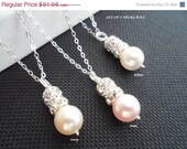 SET of 4 - Swarovski Pearl and Rhinestone Necklaces - Bridesmaid Gifts, Flower Girl Gifts, Maid of Honor Gifts, Birthday Gifts