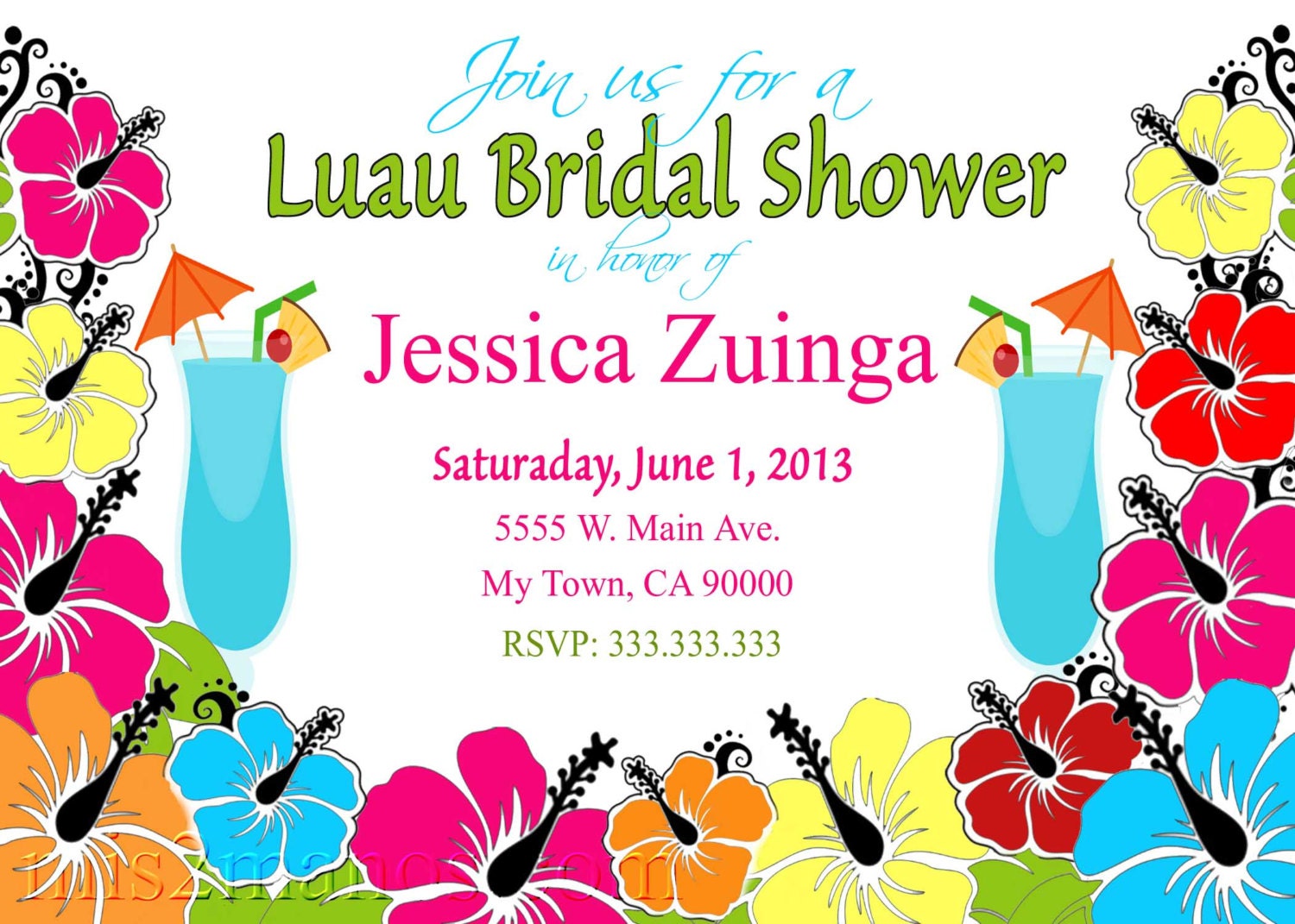 Bridal Shower Luau Hawaiian Party Invitation Printable Bridal Shower, Birthday, or Baby Shower Print at Home