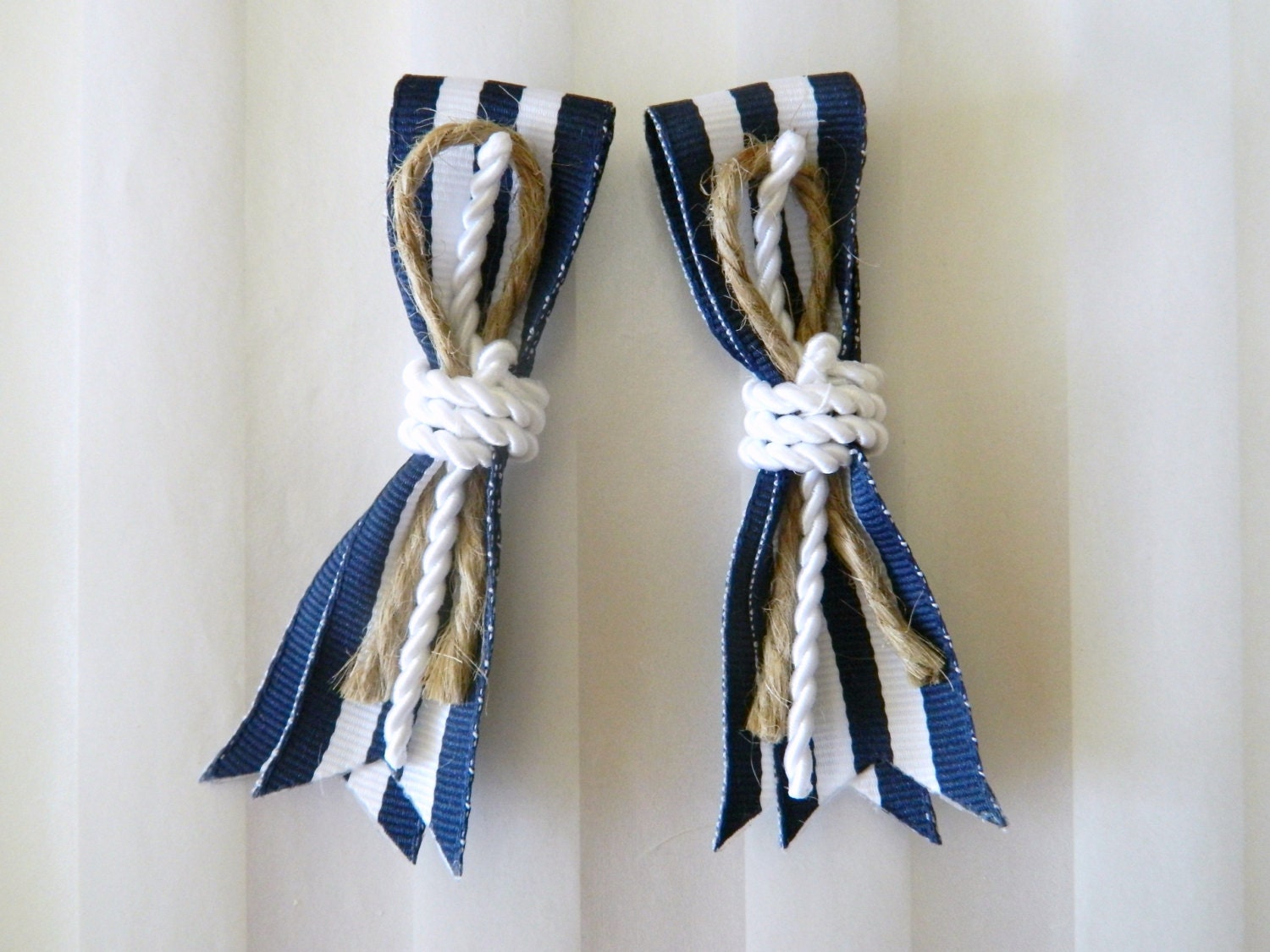 Nautical Boutonniere, Knotted Rope with Stripe ribbon