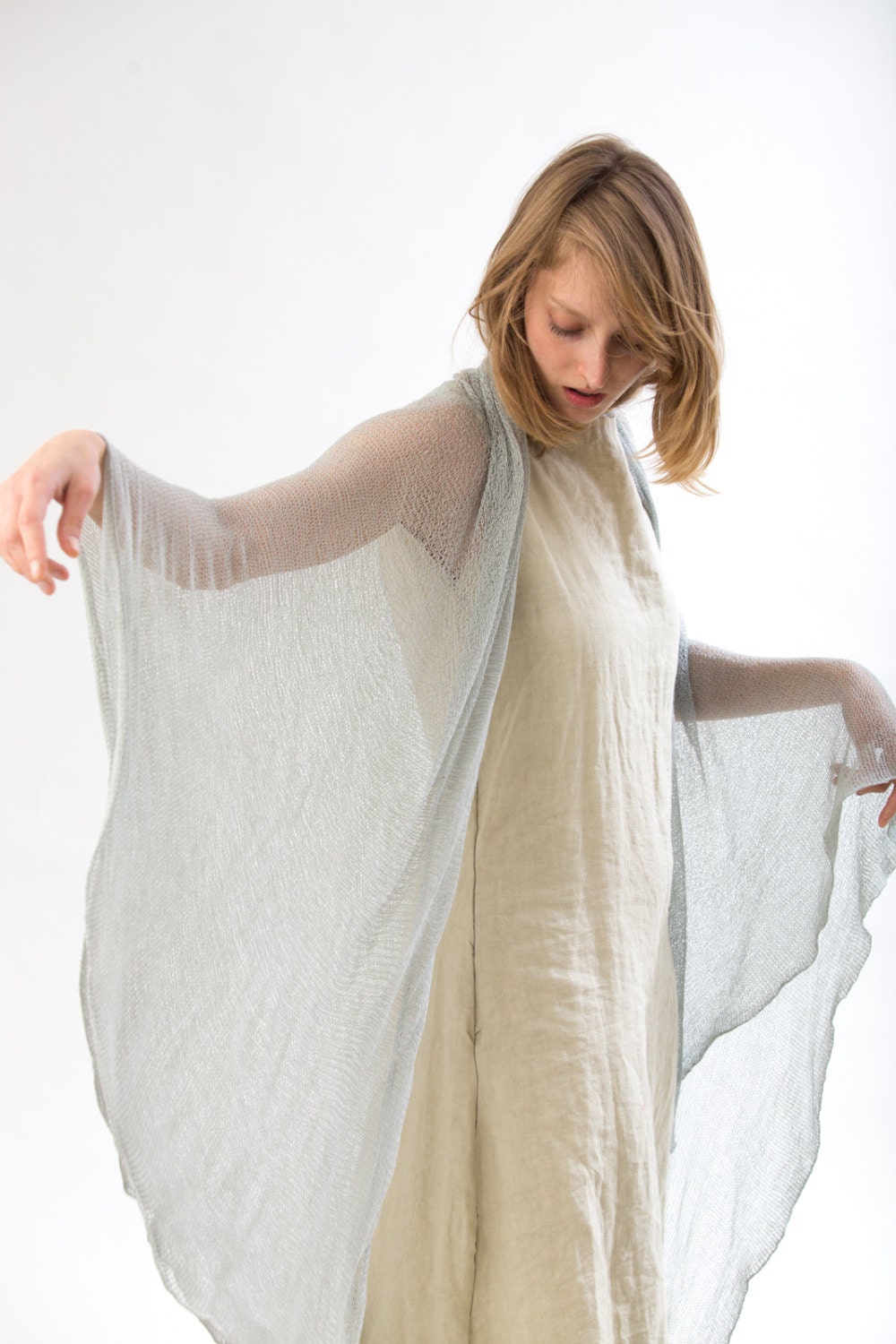 Summer scarf,knitted bamboo silk scarf, Light Blue women shawl
