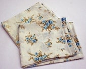 Pair Vintage Retro 1960s Blue Roses Pillowcases