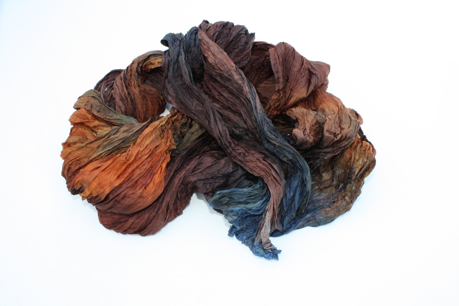 Sea Sonata -  brown, orange, blue silk scarf.
