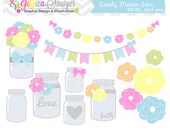 INSTANT DOWNLOAD Mason jar clipart - vintage wedding - bunting banner - patterned- commercial use - flower - digital element Il_170x135