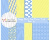 INSTANT DOWNLOAD Sleepy boy digital paper - 8.5 x 11- printable blue background - clouds - stripes - zebra - card making - scrapbook Il_170x135