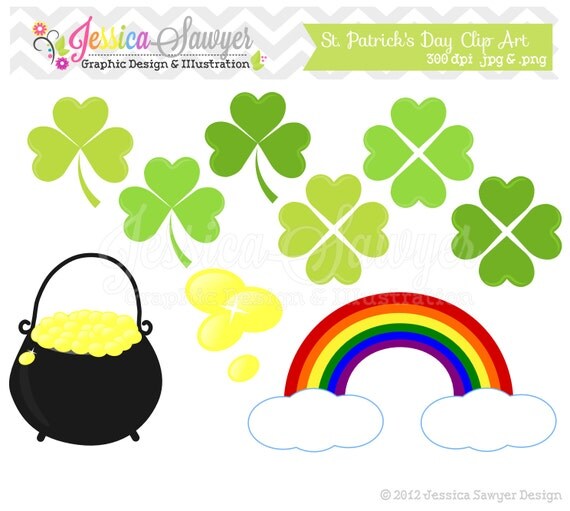 INSTANT DOWNLOAD st patricks day clip art - saint pattys day clipart - four leaf clover graphic - commercial use - irish image Il_570xn