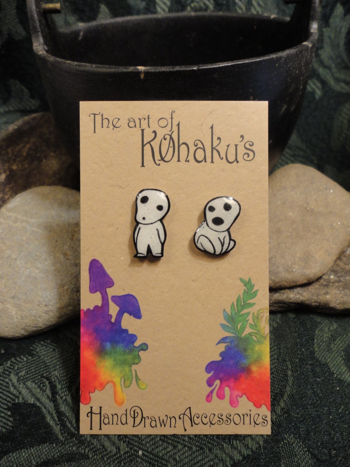 Hand Drawn Kodama 5 Stud Earrings