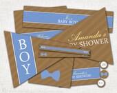 Bow Tie Baby Shower Package -  PRINTABLE Baby Shower Set (Labels, Tags, Wrappers, Pennants, Flags) - Blue Brown - Bow Tie Collection