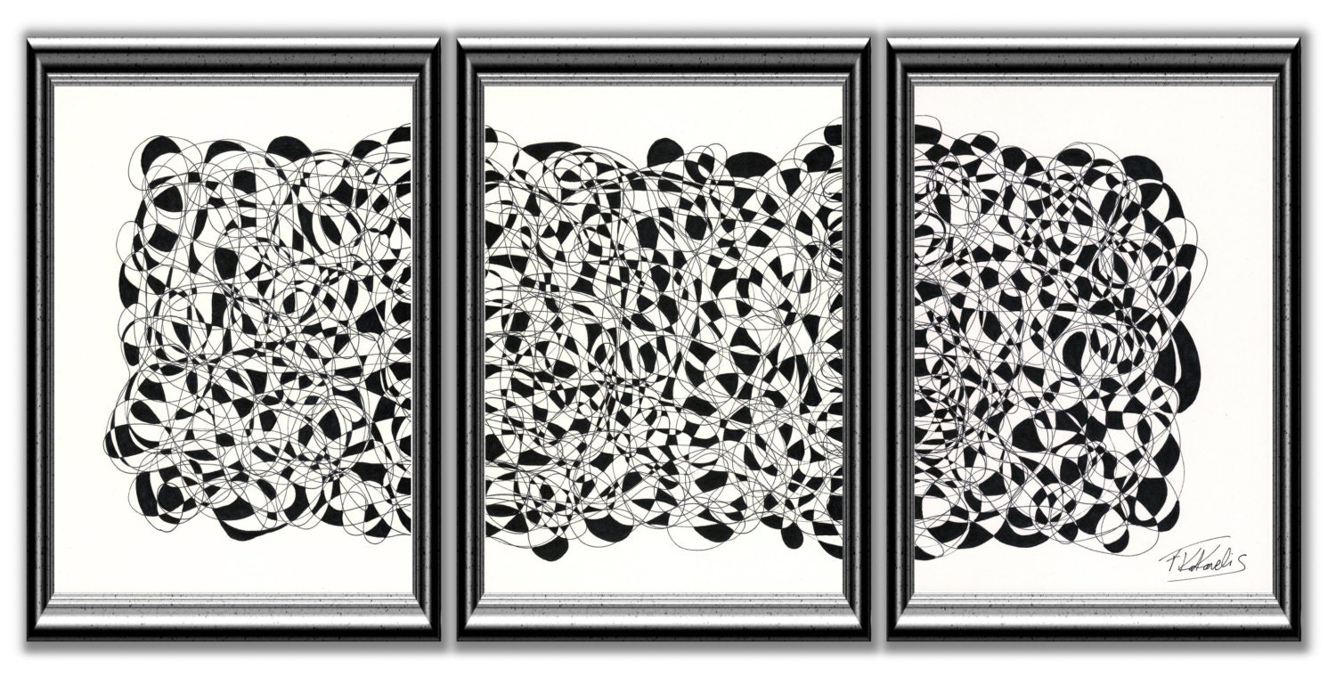 Original Abstract Art Handmade Pen & Ink Drawing Painting