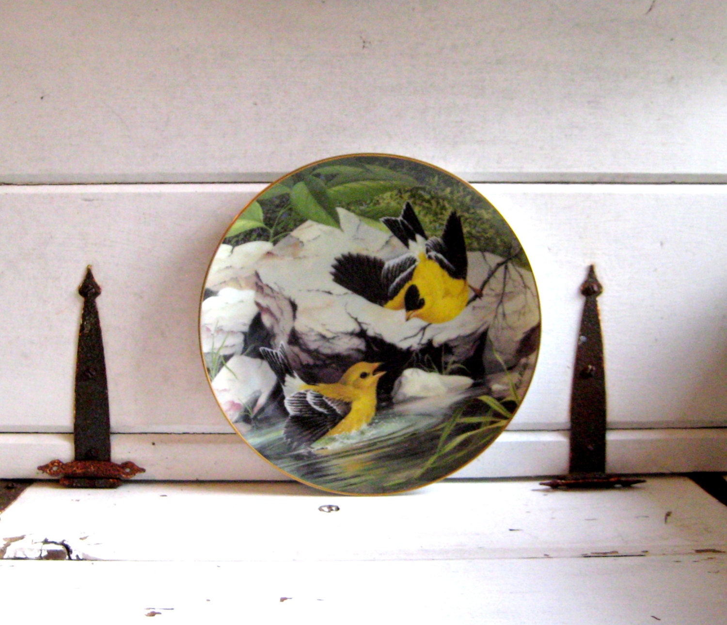 National Audubon Society Fine Porcelain Plate, First Edition by A.J. Rudisill called Goldfinch "Bathing in Pond"