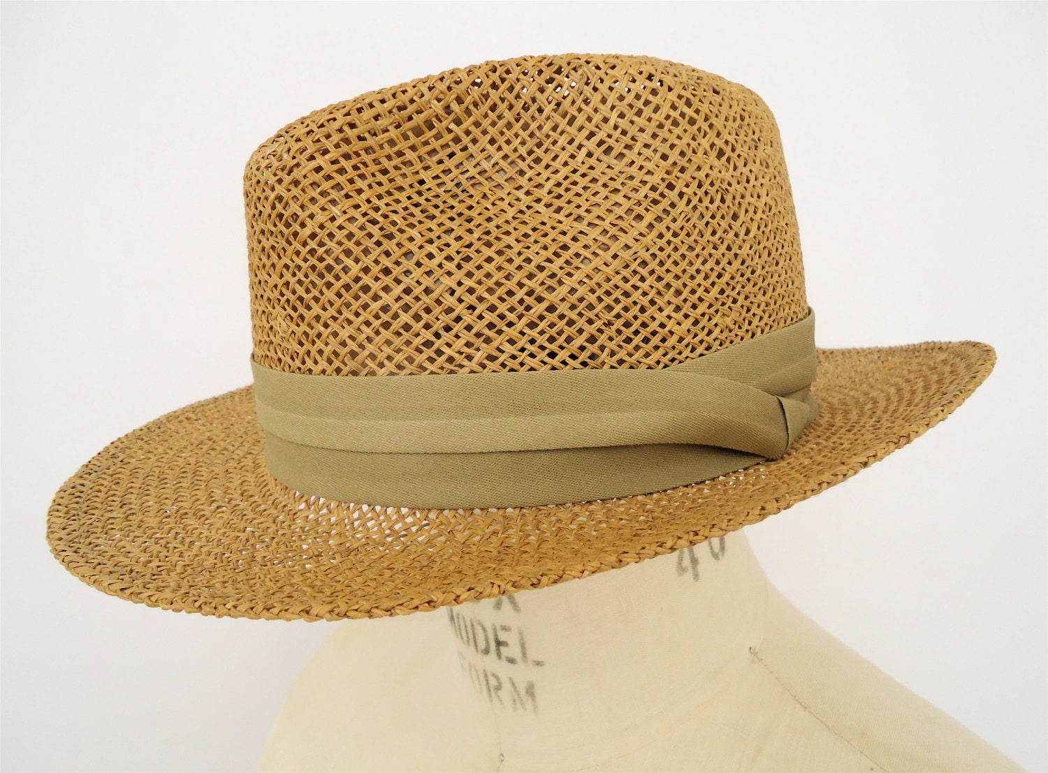 Summer Straw Fedora / men's vintage safari hat / large