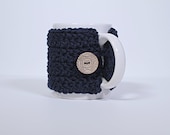 Navy Herringbone Mug Cozy - crochet mug cozy - Navy mug cozy