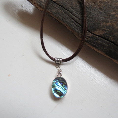 Abalone and Sterling Silver Brown Greek Leather Double Strand Necklace