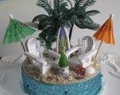 Adirondack Chairs Beach Wedding Cake Topper-Palm Trees-Beach Umbrellas-Champagne Bottle-Champagne Glasses-Surfboard Wedding Cake Topper