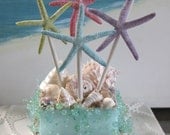 Starfish Beach Wedding Cake Topper-Ocean Bubbles Seashells Sand Wedding Cake Topper