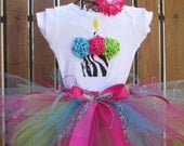 WILD THING Birthday Girl Set - 3D Cupcake Onesie and Tutu Skirt and Matching Flower Headband- 1st 2nd 3rd 4th 5th Birthday